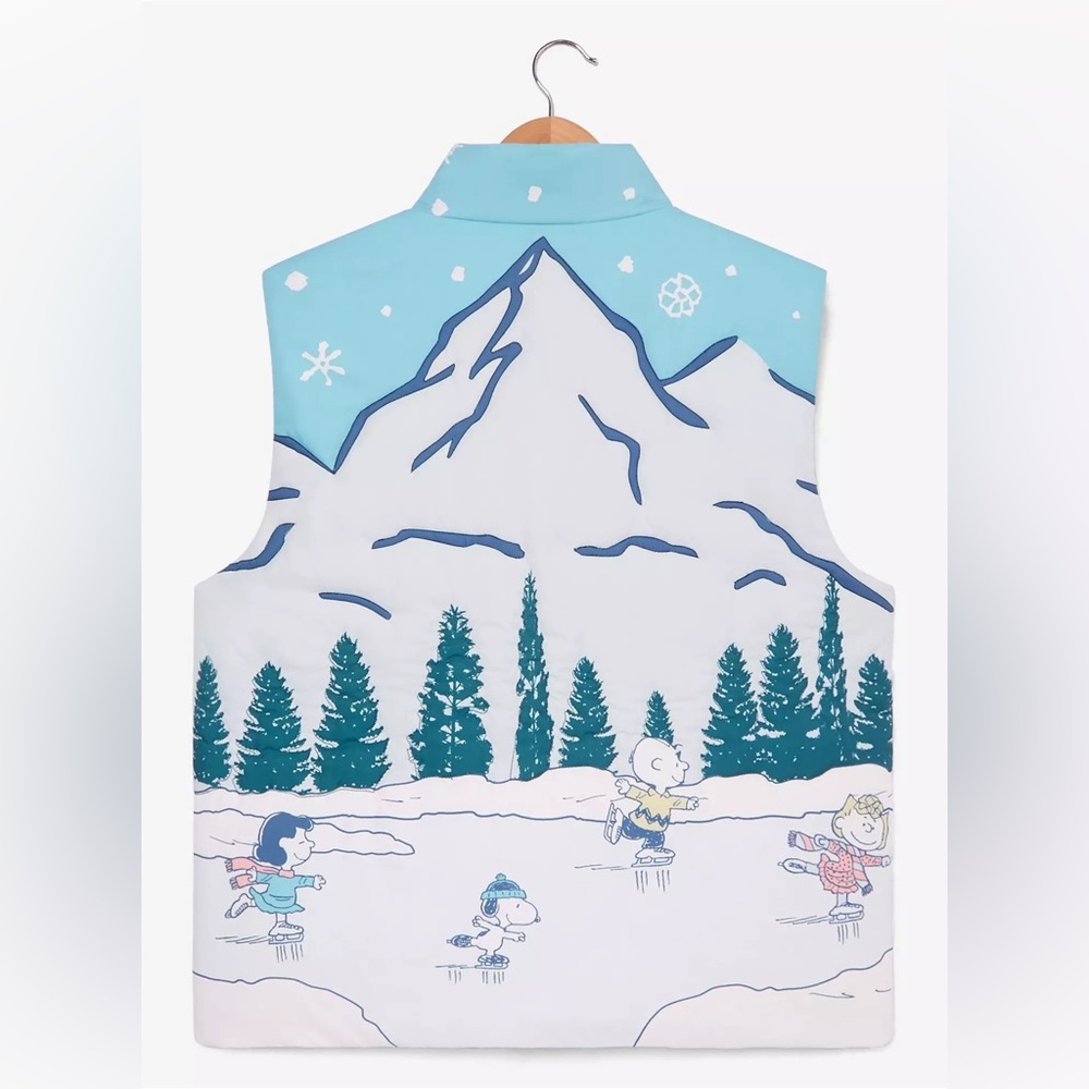 Unisex Peanuts Skiing Scene Puffer Vest - BoxLunch Exclusive Christmas Holiday - Picture 2 of 3